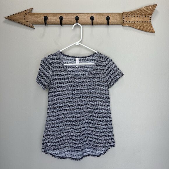 Lularoe | Blue & Cream Striped Print Short Sleeve Top XXS Simply Comfortable - Picture 1 of 5